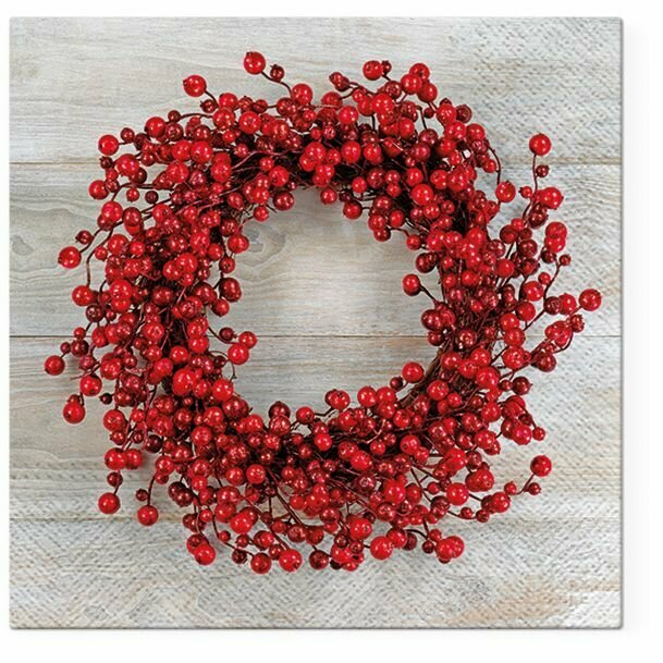 фото Салфетки PAW Decor Collection "Lunch", Tete-a-tete, Красный венок, трехслойные, для декупажа, 20 шт