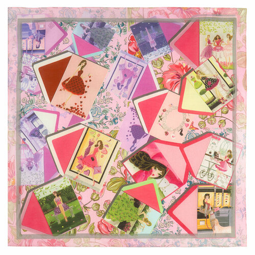 фото Платок павловопосадская платочная мануфактура,70х70 см, розовый, фиолетовый