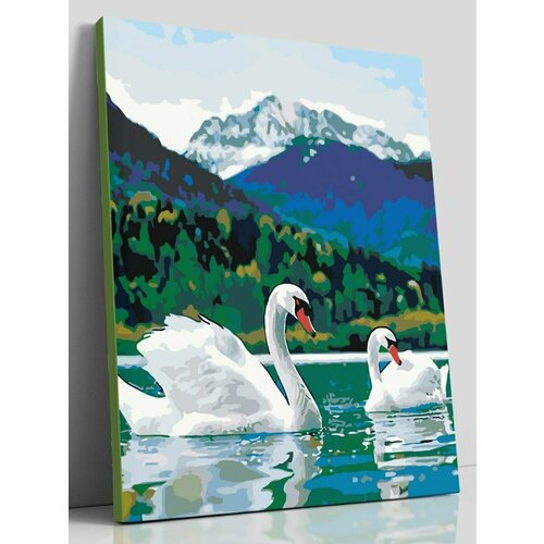 Картина по номерам на холсте с подрамником, Лебеди, озеро, горы. Лебединое озеро, 40х50 см