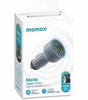 Автомобильное зарядное устройство для телефона, ноутбука Momax MoVe 2x Type-C + USB-A, быстрая зарядка 100 Вт PD / QC3.0 - Темно-серый (UC17E)