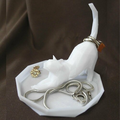 Подставка для серег Подставка для колец и украшений Кошка, 10х10х10 см, белый