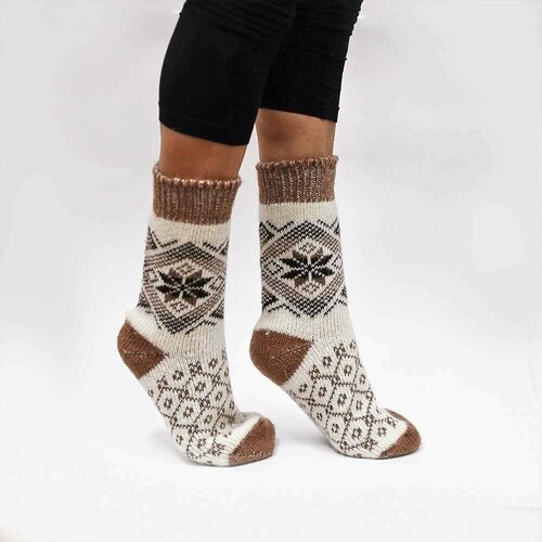 фото Носки русская шерсть, размер 35-37, коричневый, белый