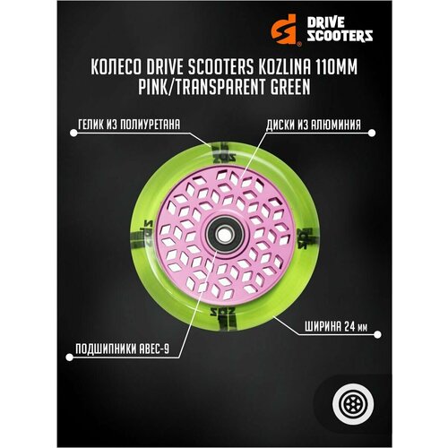 Колесо Drive Scooters Kozlina 110mm pink/transparent green колесо drive scooters pulse 110mm black black