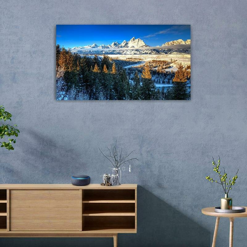 Картина на холсте 60x110 LinxOne "Деревья пейзаж горы природа" интерьерная для дома / на стену / на кухню / с подрамником