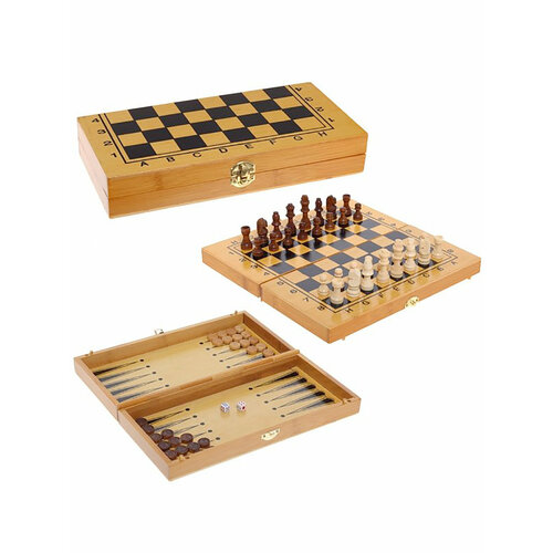 Шахматы шашки нарды 3 в 1 Remecoclub деревянные 29x15x4,5 см