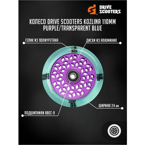 фото Колесо drive scooters kozlina 110mm purple/transparent blue
