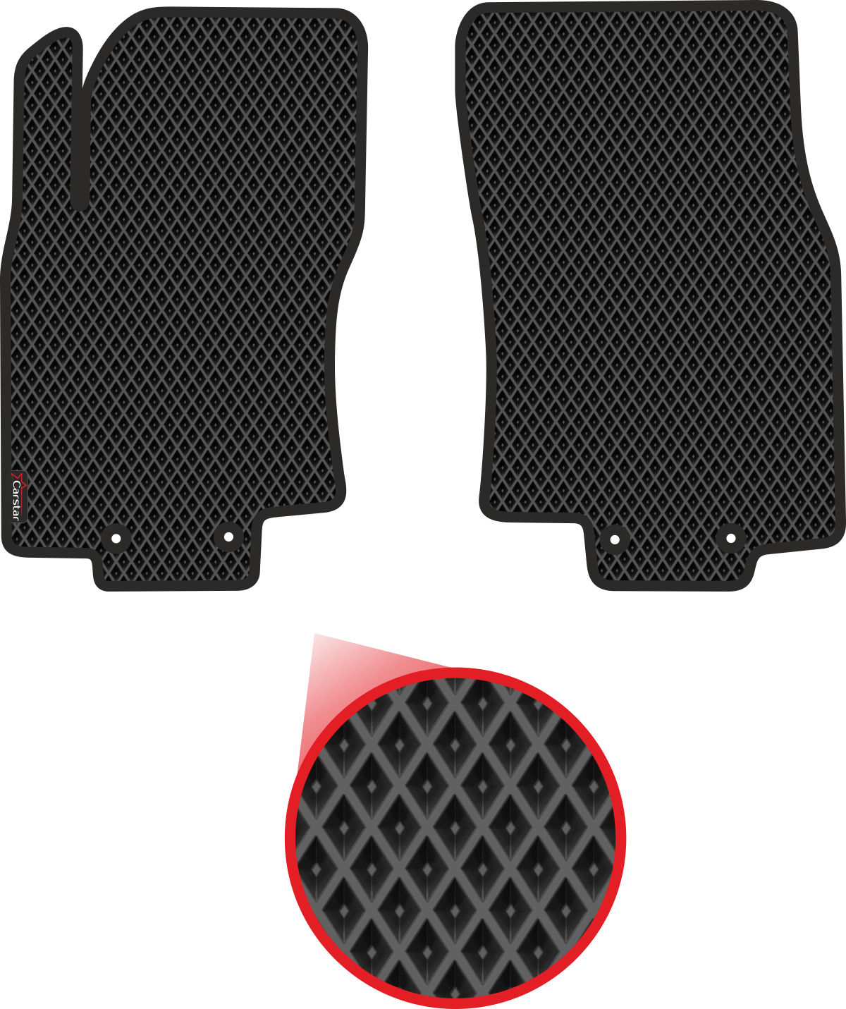 Передние коврики EVA для Nissan X-Trail III T32 (2013-н/в), чёрные с чёрным кантом, ячейка - ромб