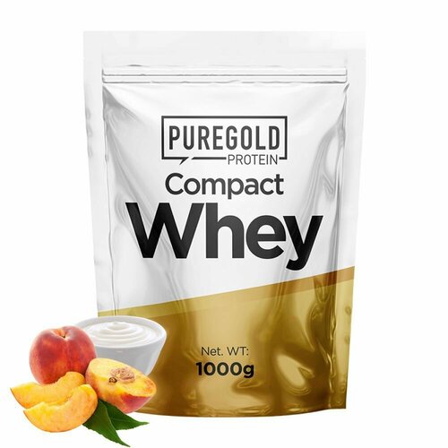Сывороточный протеин с аминокислотами Pure Gold Compact Whey Protein, 1000г (Персик-Йогурт) / Спортивное питание для набора мышечной массы и похудения
