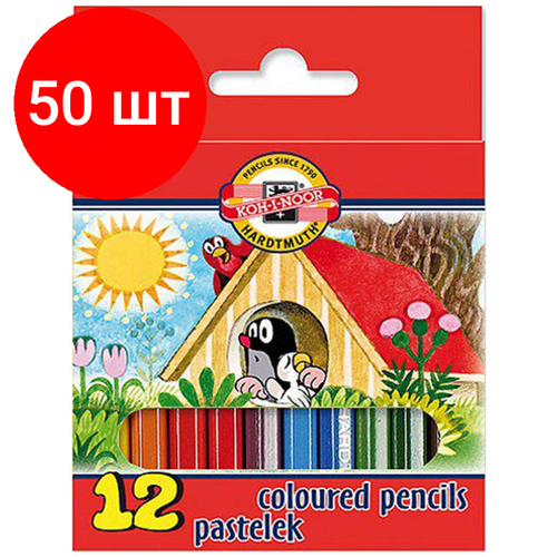 Комплект 50 наб, Карандаши цветные KOH-I-NOOR короткие Крот 12 цв/наб 3622012046KSNN