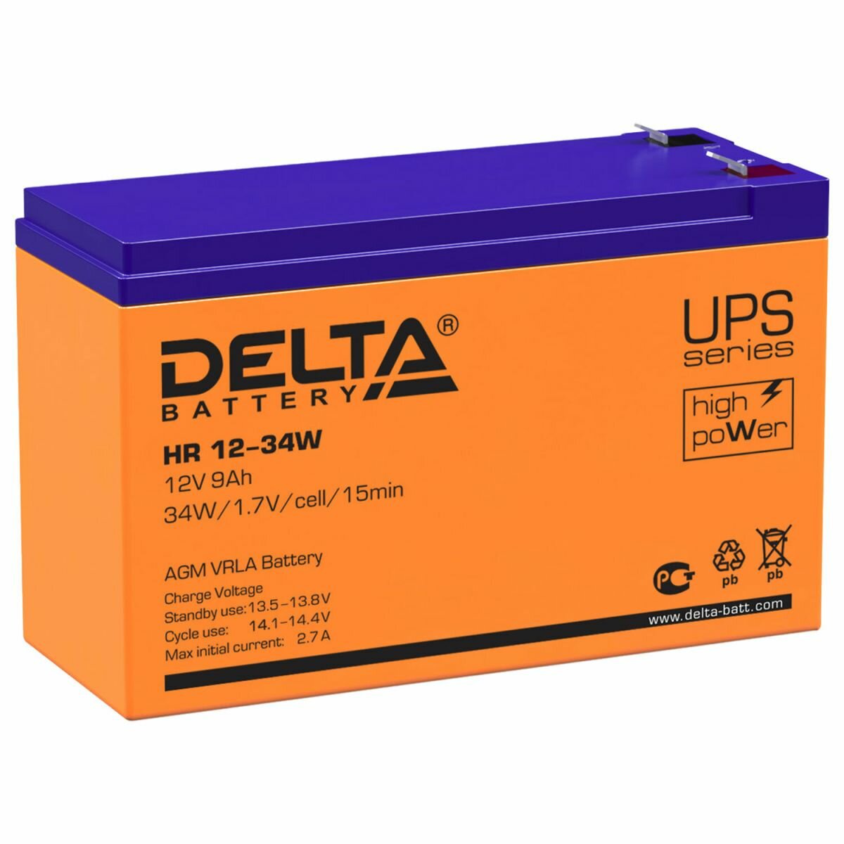 Аккумулятор UPS 12В 9А. ч Delta HR 12-34 W