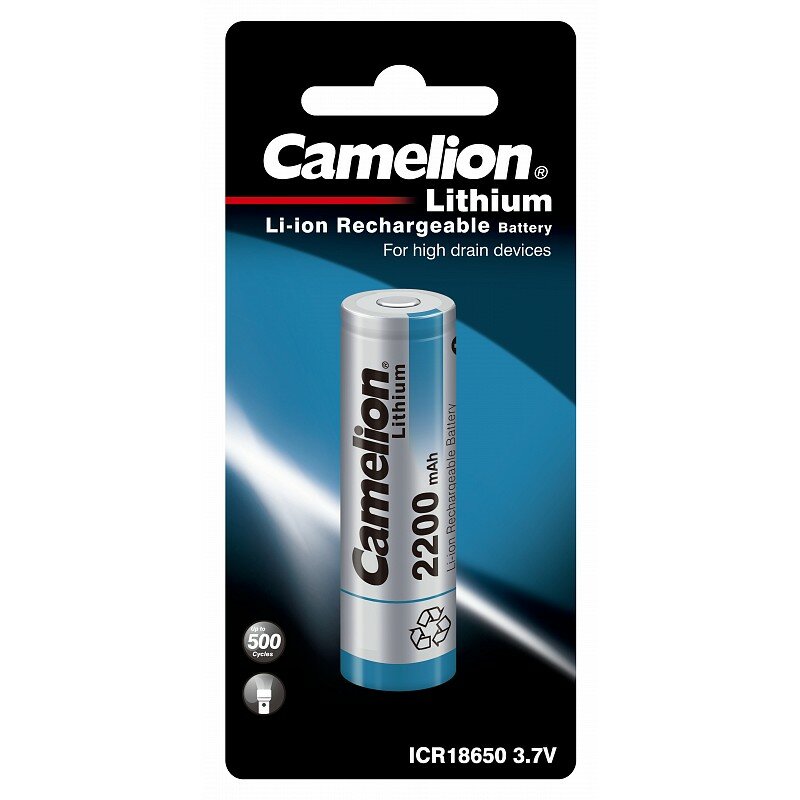 Camelion ICR18650 2200 mah (ICR18650F-22BP1, аккумулятор, 3.7 V, Li-Ion/ LiCoO2), цена за 1 шт.