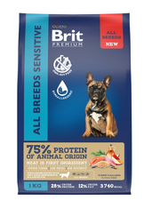 Корм сухой BRIT Premium Dog Sensitive для взрослых собак всех пород с чувствительным пищеварением с лососем и индейкой 1 кг