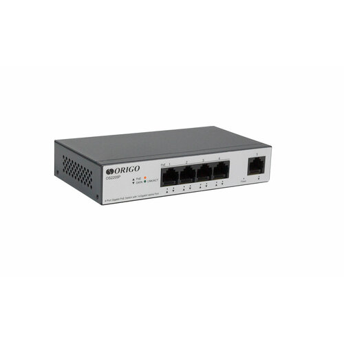 Неуправляемый PoE-коммутатор ORIGO OS2205P60W 4x1000Base-T PoE 1x1000Base-T PoE-бюджет 60 Вт 430000₽