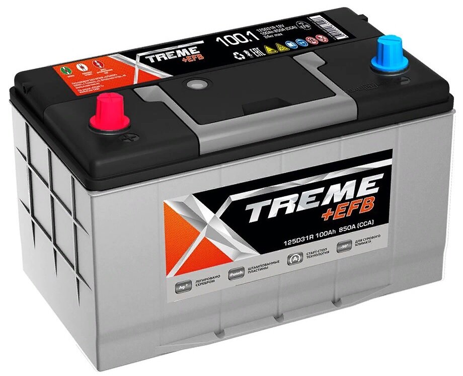 Аккумулятор автомобильный Xtreme EFB 125D31R 100 А/ч 850 А прям. пол. Азия авто (302x172x220) с бортиком