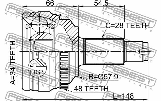 ШРУС наружный 34X57.9X28, 1410NAA48 FEBEST 1410-NAA48