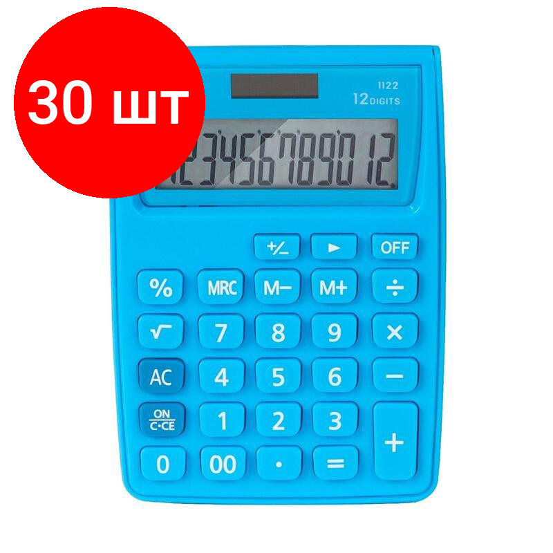 Комплект 30 штук, Калькулятор карманный Deli E1122, 12-р, дв. пит, 120х86мм, голубой