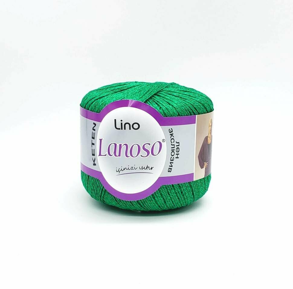 LANOSO LINO 920 (зеленый). Состав: Лен 50%, Вискоза 50%. Метраж: 50гр/175м. Количество 1 шт.