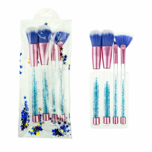 кисточки для нанесения макияжа lukky набор из 4 штук голубые ручки с блестками нейлон Кисточки для нанесения макияжа Lukky набор из 4 штук, голубые, с подвижными кристаллами, нейлон