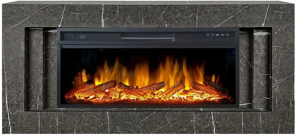 фото Линейный электрокамин Royal Flame Line DK с очагом Vision 42 LOG LED, дрова, обогрев, пульт ДУ (линейный электрический камин)