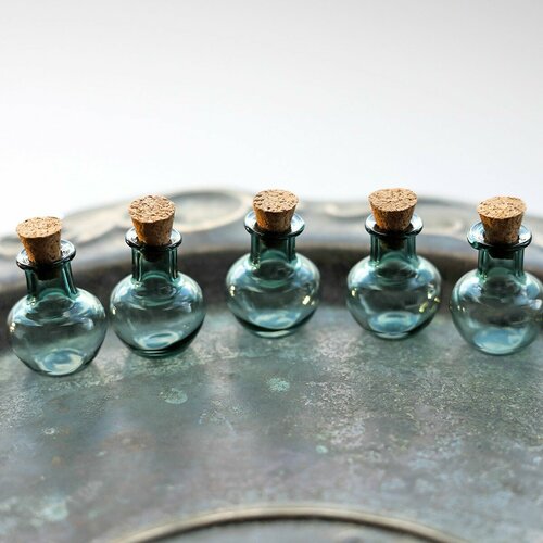 Бутылочки мини декоративные 2 шт./ бутылочки для рукоделия с пробкой, размер 21x18 мм, сине-зеленый