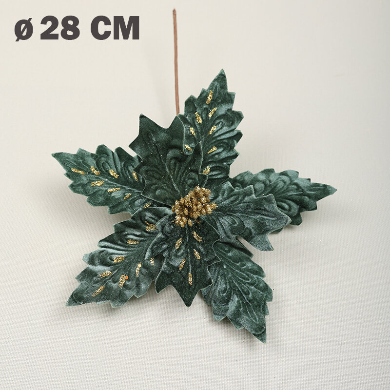 Цветок искусственный декоративный новогодний, d 28 см, цвет зеленый