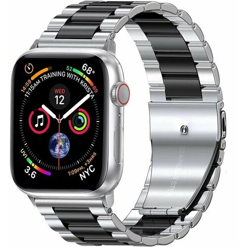 Блочный ремешок для Apple Watch 38-40-41 mm, Series 1-7, SE / Сменный металлический браслет для смарт часов на застежке Эпл Вотч 38-41 мм