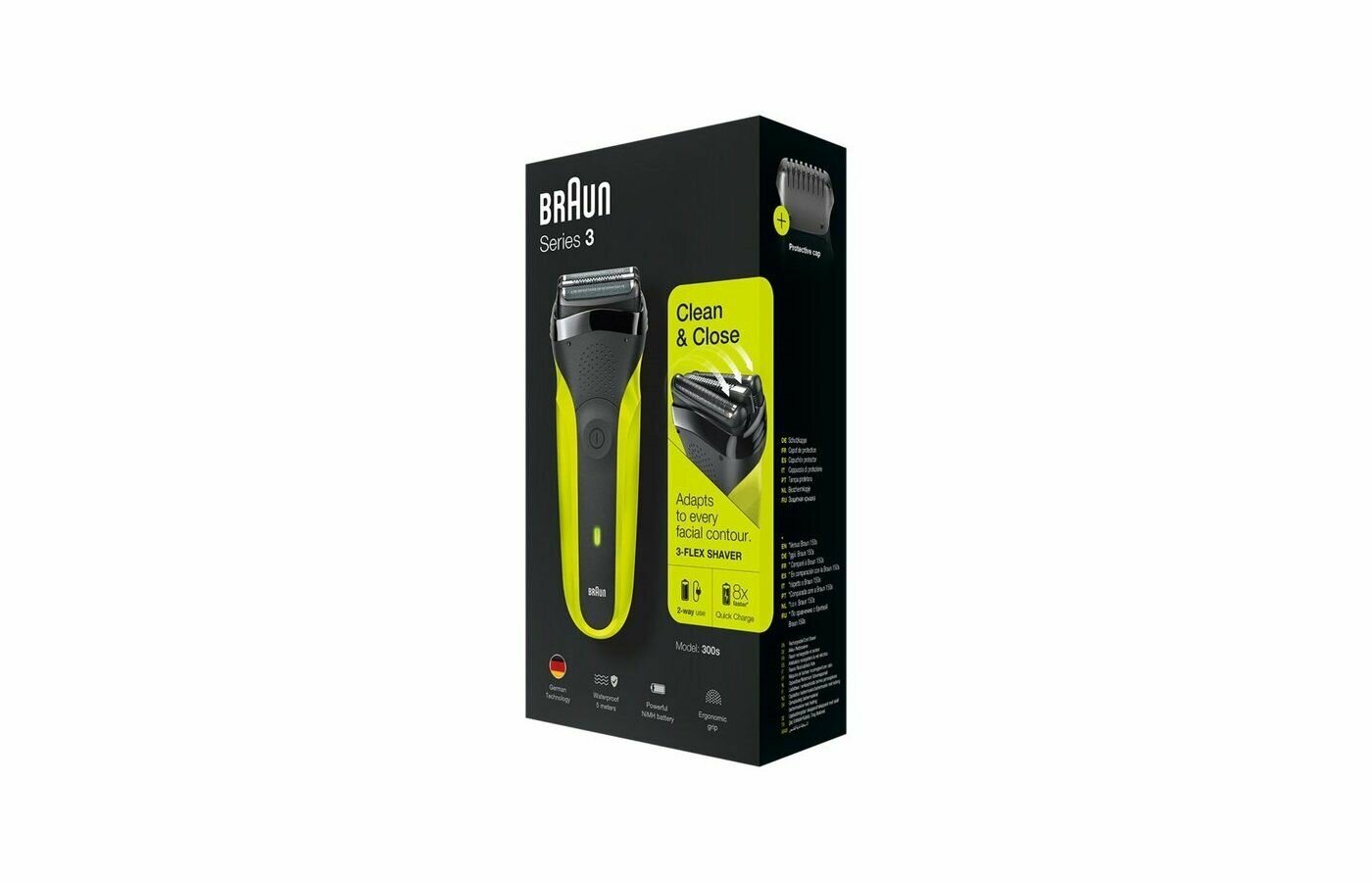 Электробритва сеточная BRAUN S3 300s Black/Volt Green (ПИ) желтая - фотография № 5