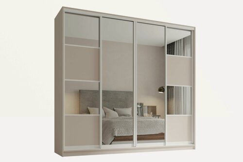 Изображение товара Шкаф купе, для одежды Линц 4, Легкомаркет, 200х60х240, белье/платье/платье, кашемир, профиль белый, с зеркалом