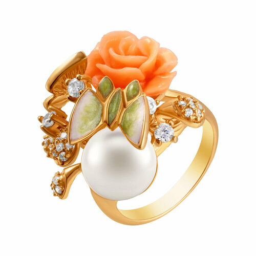 фото Кольцо element47, серебро, 925 проба, жемчуг, размер 17