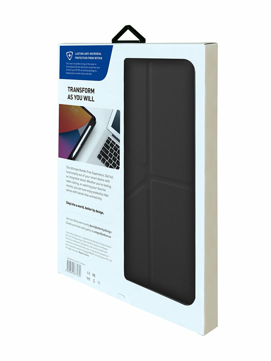 Чехол Uniq Transforma Anti-microbial для iPad Pro 129 (2022/21) с отсеком для стилуса черный