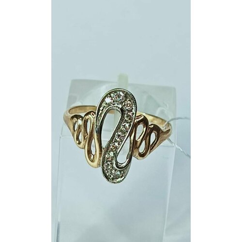 фото Кольцо skorobogatov jewelry, белое, красное, комбинированное золото, 585 проба, фианит, размер 16.5