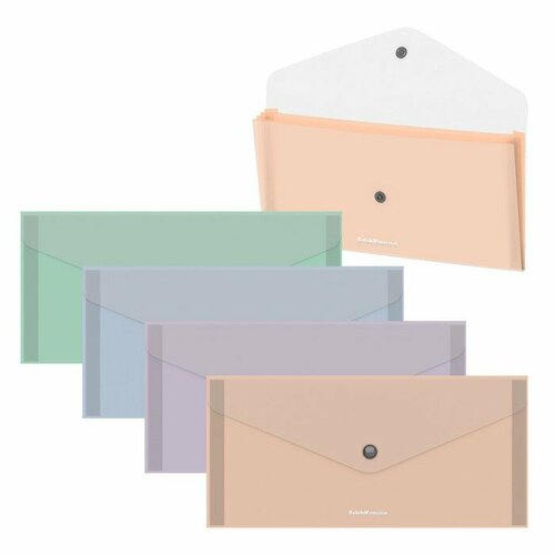 ErichKrause Папка-конверт на кнопке ErichKrause Matt Pastel Bloom, 4 цвета, в пакете, микс