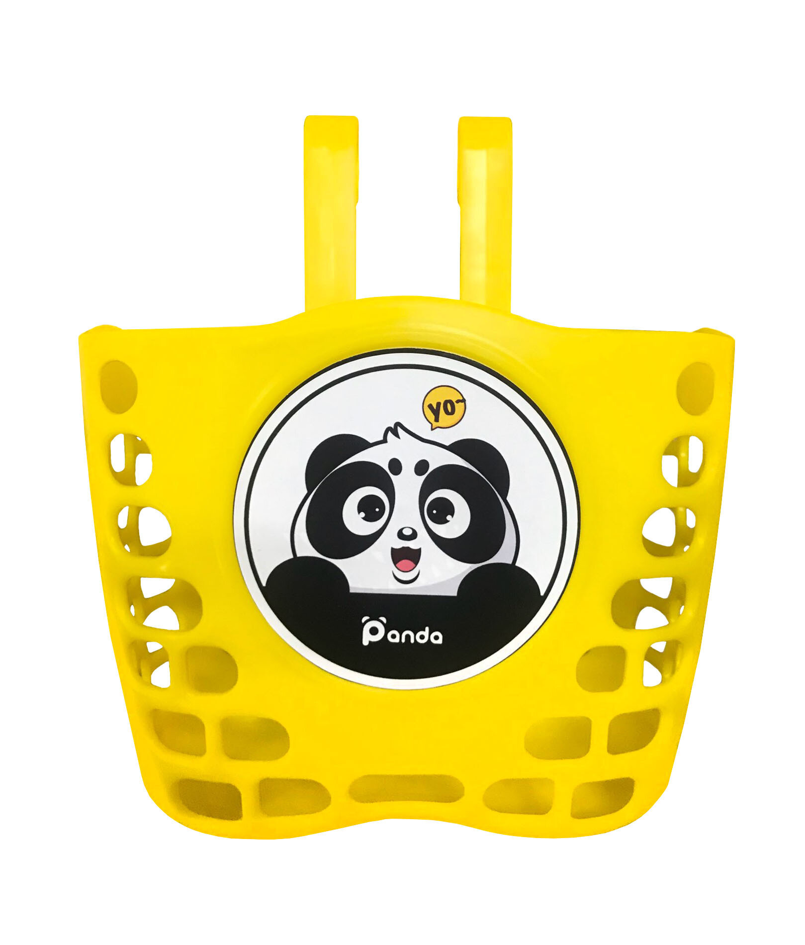 Корзина велосипедная детская 19х12,5х14,5см пластмассовая универсальное крепление на руль 2-мя ремешками, желтая "панда"