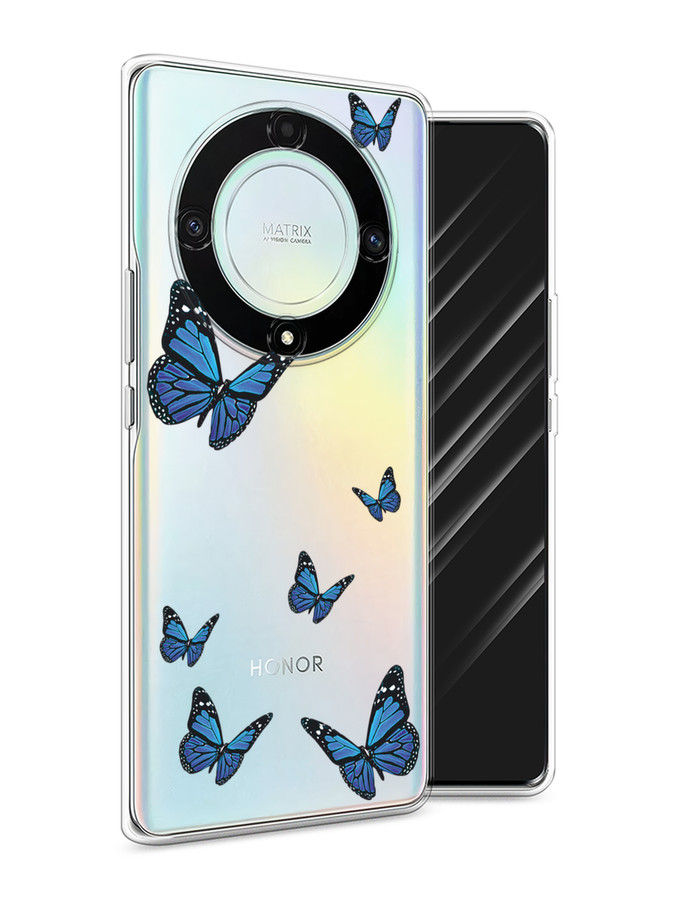 Силиконовый чехол на Honor X9A / Хонор X9A "Blue butterflies", прозрачный