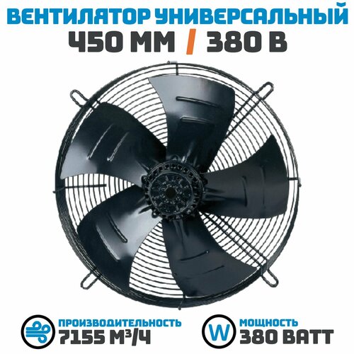 Вентилятор осевой 450 мм YWF4D-450S-137/35 / 380 В, 380 Ватт. Поток: всасывание (от радиатора) в комплекте с защитной решеткой.