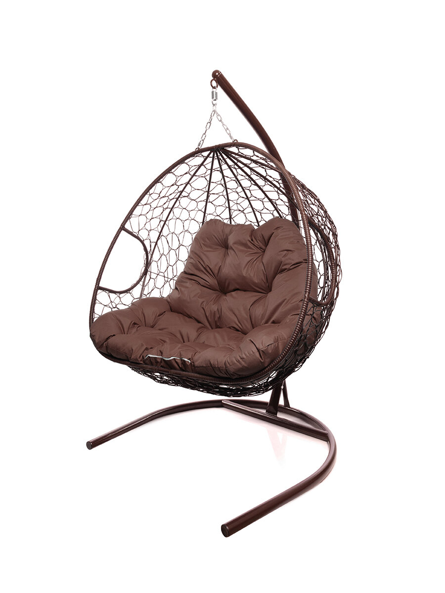 Подвесное кресло из ротанга "Для двоих" коричневое с коричневой подушкой M-GROUP