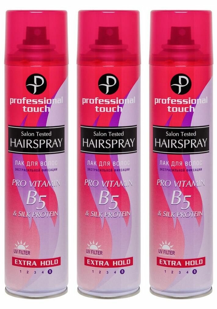 Лак для волос Professional Touch Pro vitamin B5 & Silk Protein экстрасильная фиксация, 265 мл - фото №1
