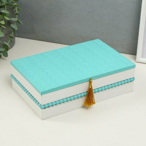 Шкатулка дерево с делениями Плетение голубой 228х155х68 см 2020₽