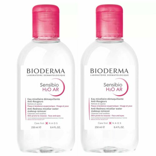 Bioderma Мицеллярная вода для кожи с покраснениями и розацеа Sensibio AR, 2 х 250 мл вода мицеллярная для нормальной и чувствительной кожи лица н2о sensibio bioderma биодерма помпа 500мл