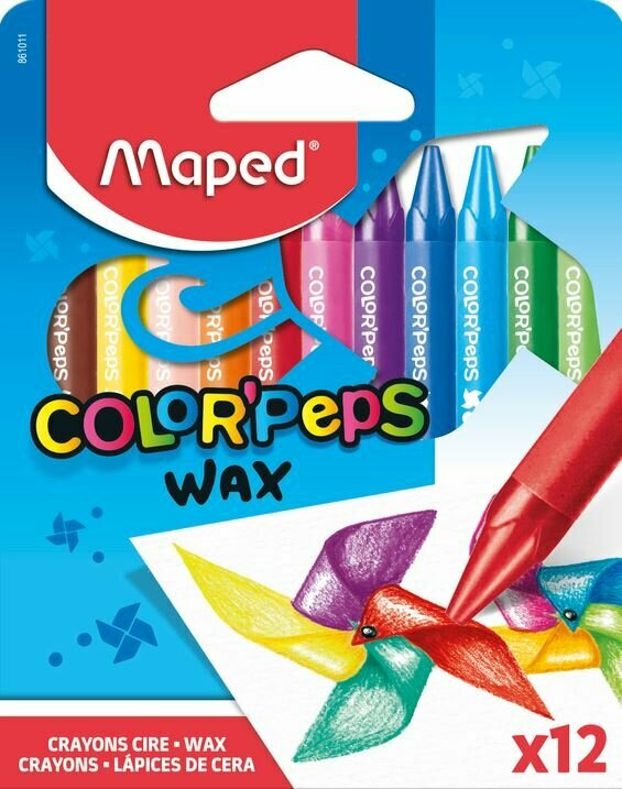 Мелки восковые 12цв. MAPED. COLOR' PEPS WAX, треугольный корпус, бумажный футляр