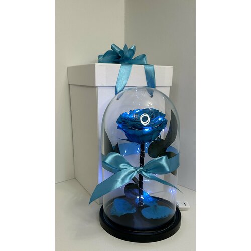 Живая роза в колбе Queen 27*15 Тиффани в подарочной коробке с подсветкой