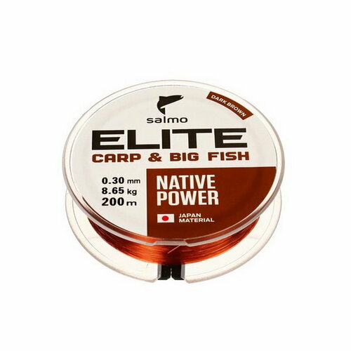 фото Леска монофильная elite carp & big fish, диаметр 0.3 мм, тест 8.65 кг, 200 м, коричневая salmo