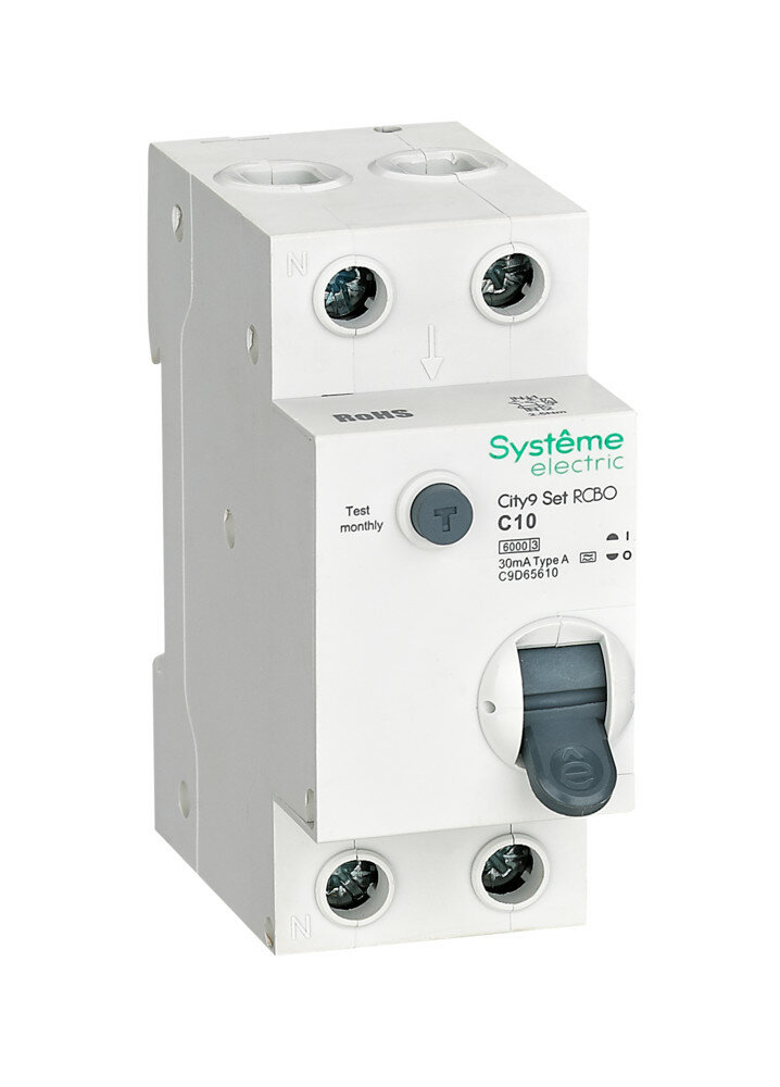 Systeme Electric City9 Set Авт. выкл. диф. тока (АВДТ) 1P+N С 10А 6kA 30мА Тип-A 230В