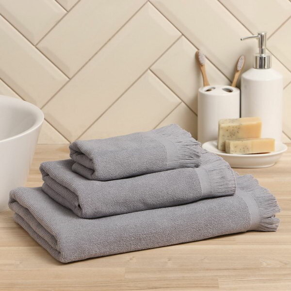 фото Полотенце махровое Love Life Fringe, 30х60 см, цвет серый, 100% хлопок, 380 гр/м2