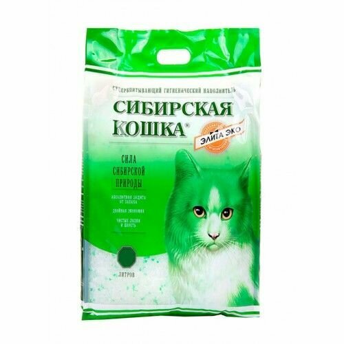 Наполнитель для кошачьего туалета Сибирская Кошка силикагель Элита (с зелёными гранулами) 24 л