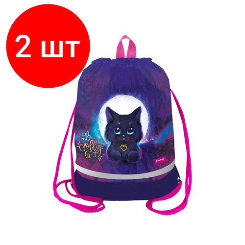 Комплект 2 шт, Мешок для обуви 1 отделение Berlingo Jolly kitty, 400*480мм, расширяющееся дно, светоотражающая лента, карман на молнии комплект 2 шт мешок для обуви 1 отделение berlingo pretty girl 400 480мм расширяющееся дно светоотражающая лента карман на молнии