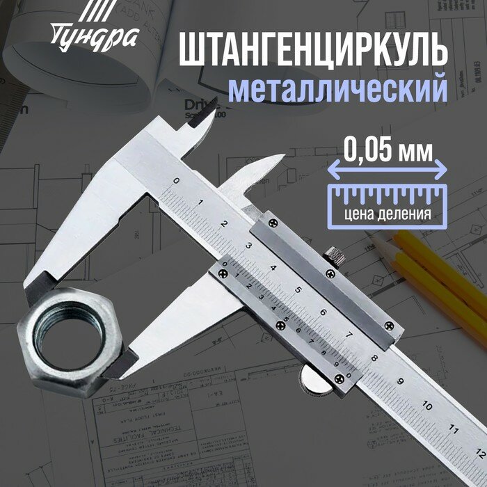 Штангенциркуль тундра металлический с глубиномером цена деления 0.05 мм 200 мм (1шт.)