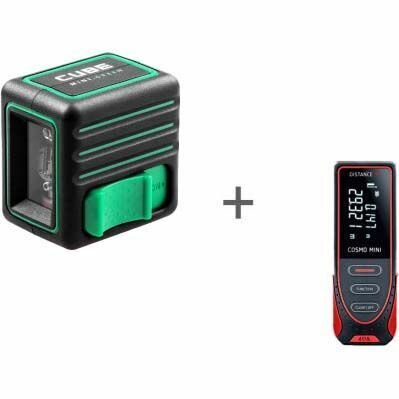 Новогодний Комплект Лазерный уровень ADA Cube Mini Green Basic Edition + Дальномер лазерный ADA Cosm .