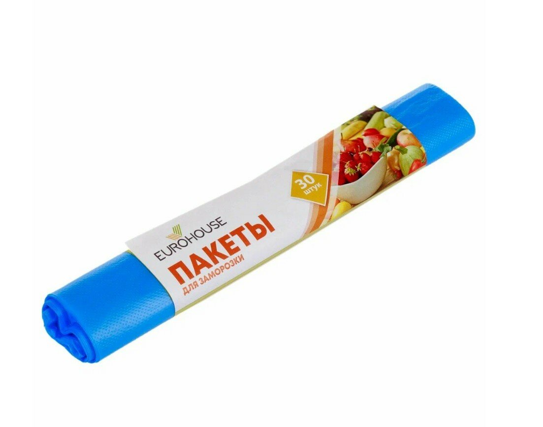 фото Пакеты для заморозки EUROHOUSE 25x35 см, 3 литра, 15 мкм, 30 шт в рулоне, синие