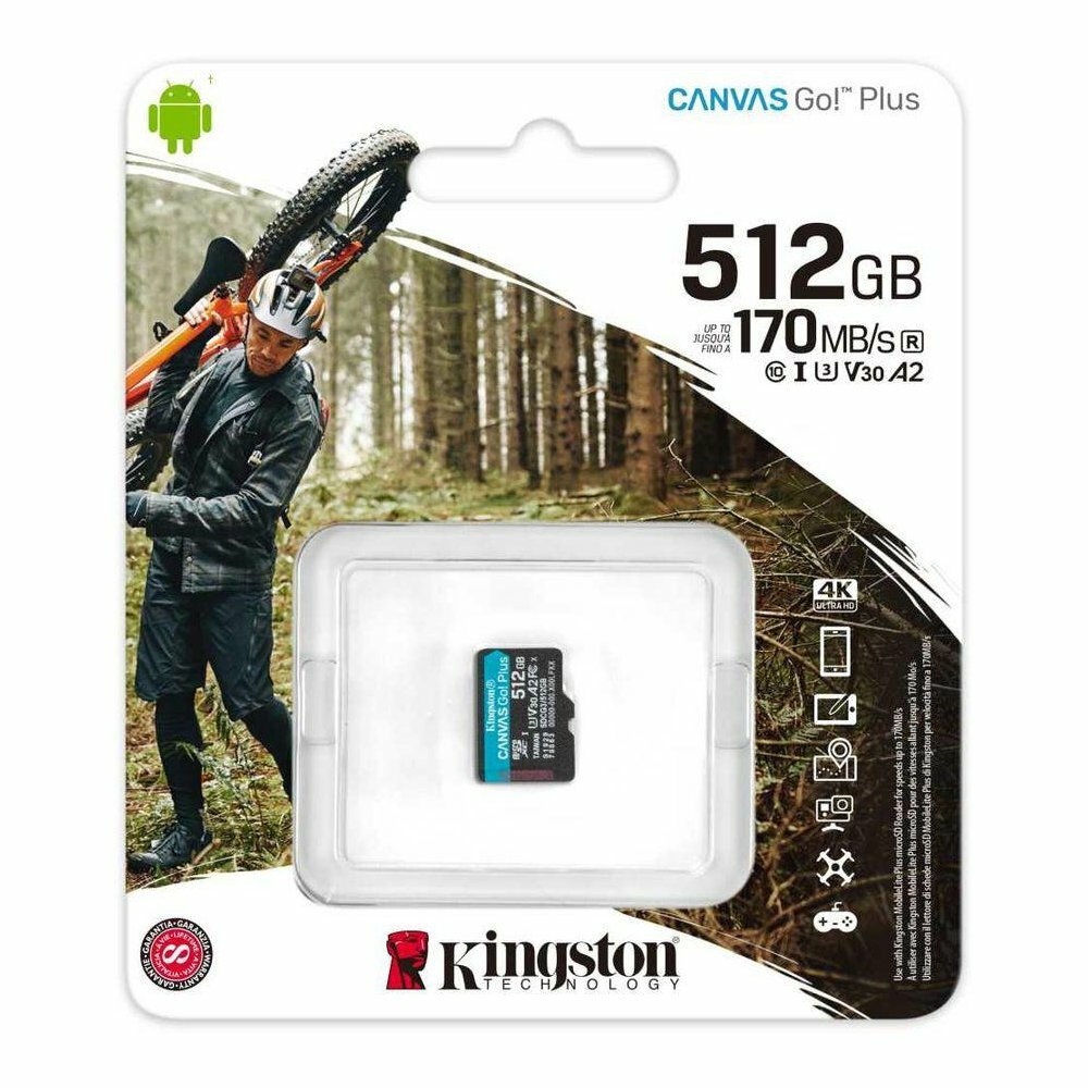 Флеш карта microSD 512GB Kingston microSDXC Class 10 UHS-I U3 V30 Canvas Go Plus 170MB/s